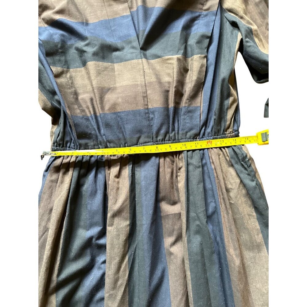 Vintage Striped Midi Dress With Button Closure & Puffed Sleeves - Picture 12 of 14